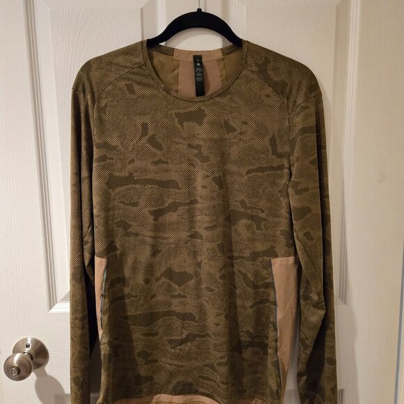 Lululemon Fast Free Long Sleeve Shirt Chroma Camo Auric Gold Juniper Green M - Picture 3 of 5